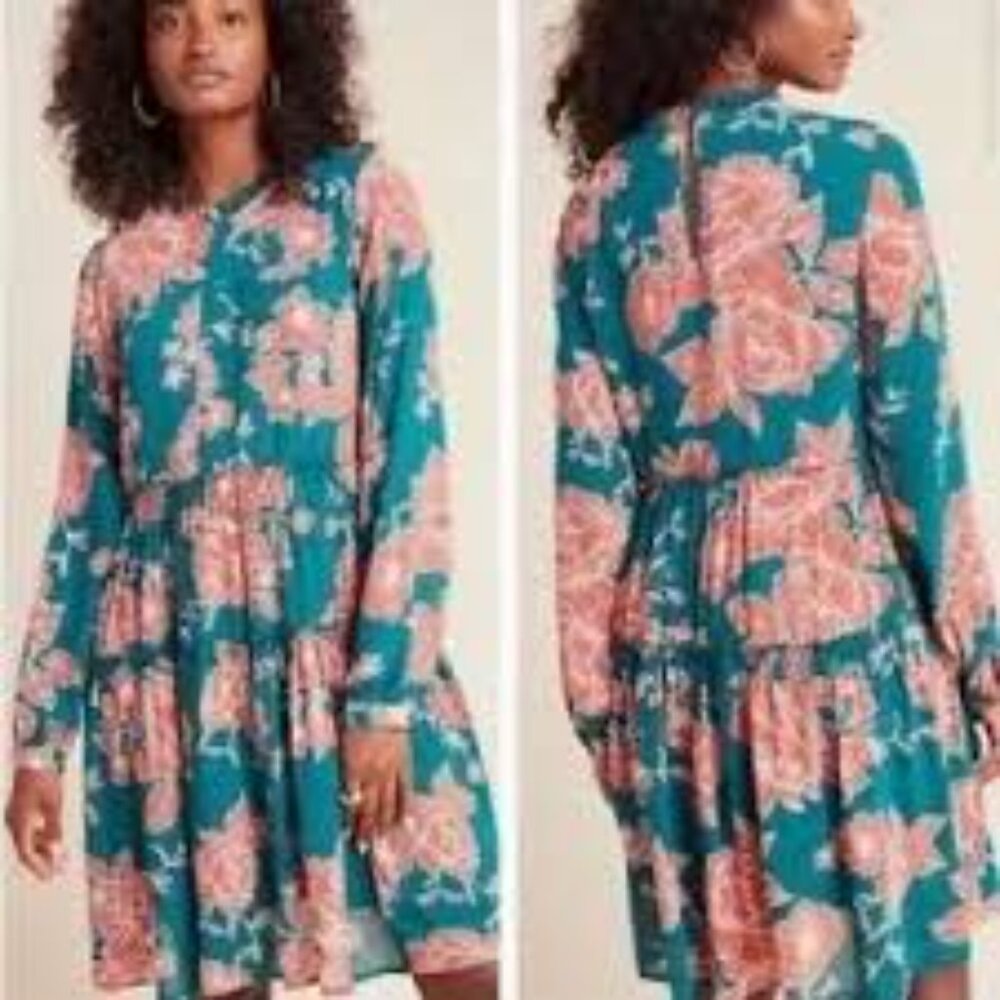 Maeve Anthropologie Floral Print Esther‎ Tiered Long Sleeve Tunic Dress - Size M